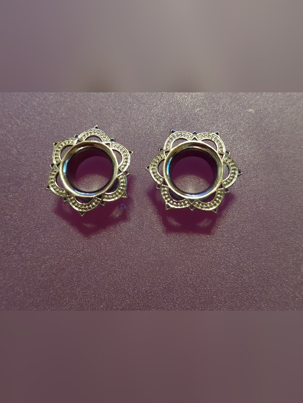 Silver Floral Filigree  9/16 Guages Flared Backs